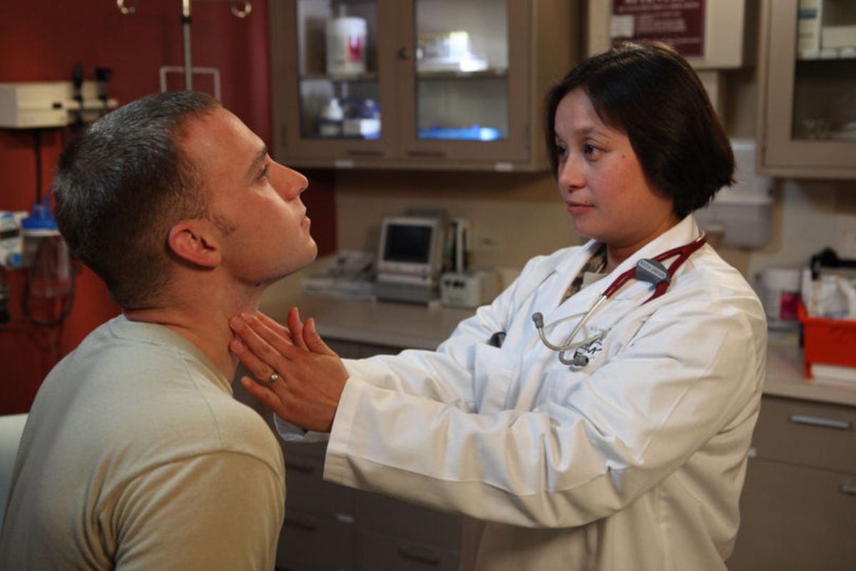 Soldier getting a medical checkup